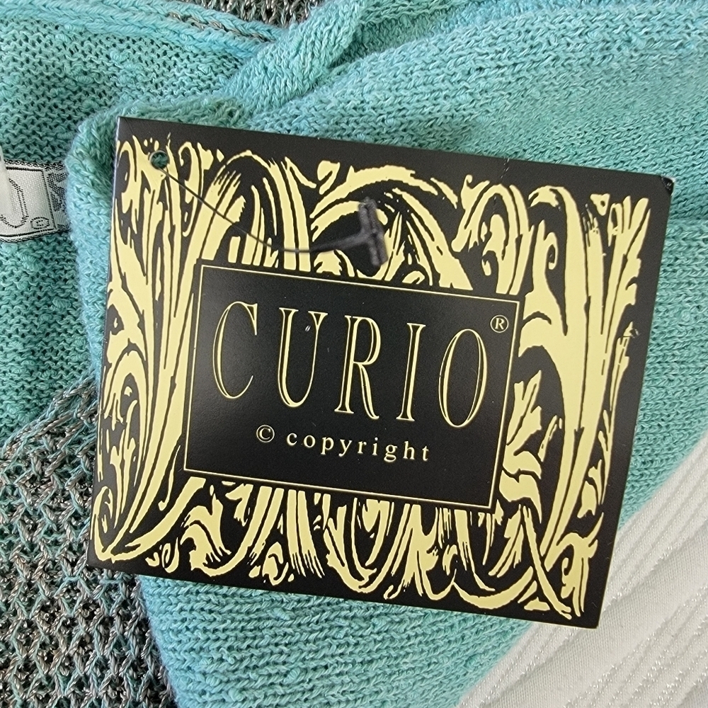 NWT Curio Teal Lightweight Knit Deep V Neck Sleeveless Metallic Thread Top Small - Picture 9 of 13